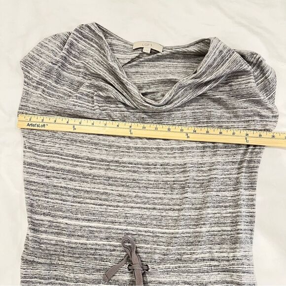 LOFT Gray Striped Cotton Tunic Top Cowl Neck Cap Sleeve Drawstring Waist Small - Picture 7 of 10